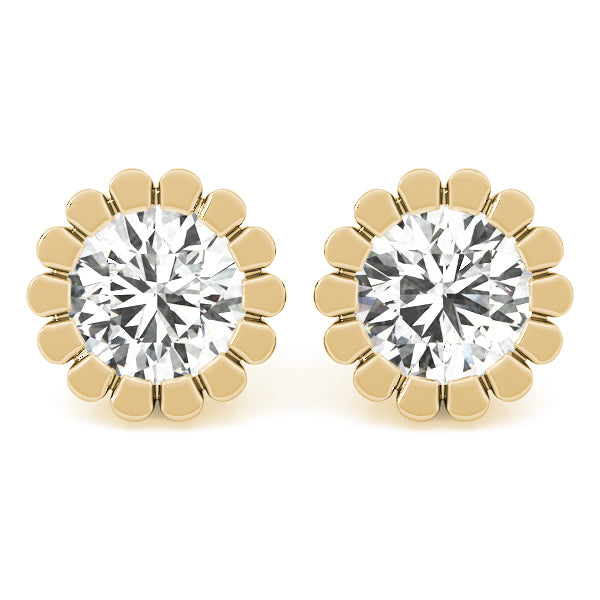 Round Flower Design Lab-Grown Diamond Stud Earrings