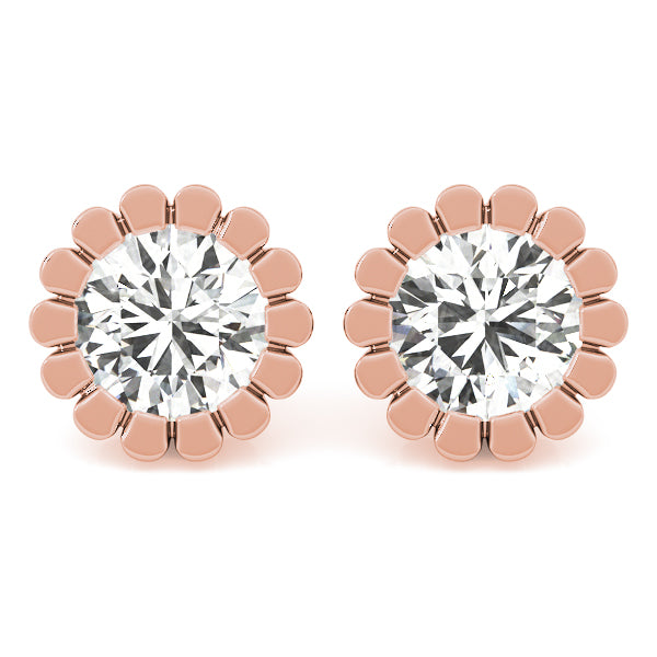Round Flower Design Lab-Grown Diamond Stud Earrings