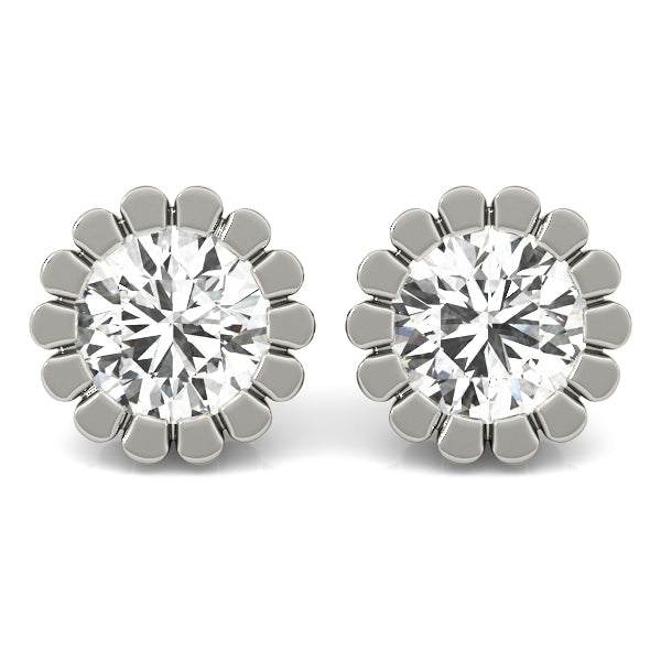 Round Flower Design Lab-Grown Diamond Stud Earrings