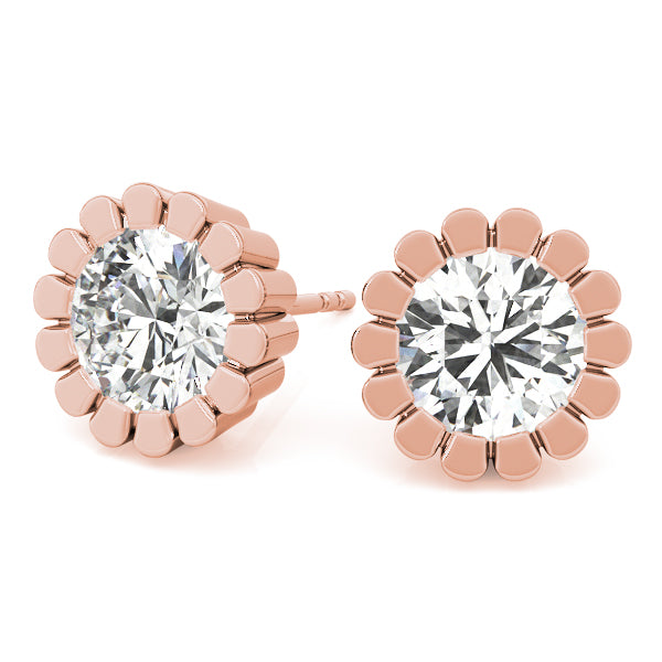 Round Flower Design Lab-Grown Diamond Stud Earrings