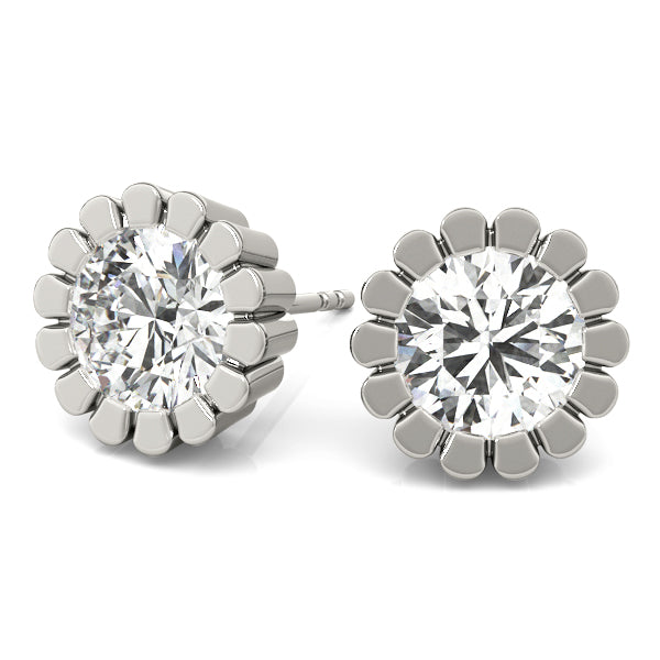 Round Flower Design Lab-Grown Diamond Stud Earrings