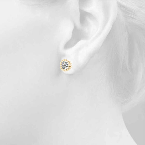 Round Flower Design Lab-Grown Diamond Stud Earrings