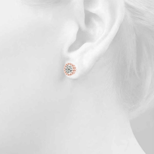 Round Flower Design Lab-Grown Diamond Stud Earrings