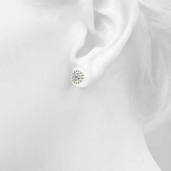 Round Flower Design Lab-Grown Diamond Stud Earrings