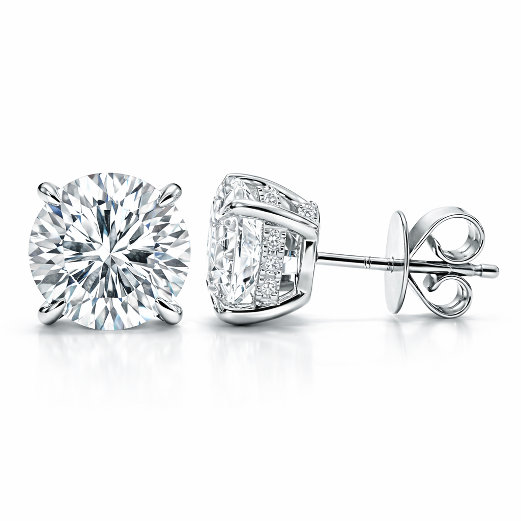 Round Hidden Halo Stud Earrings