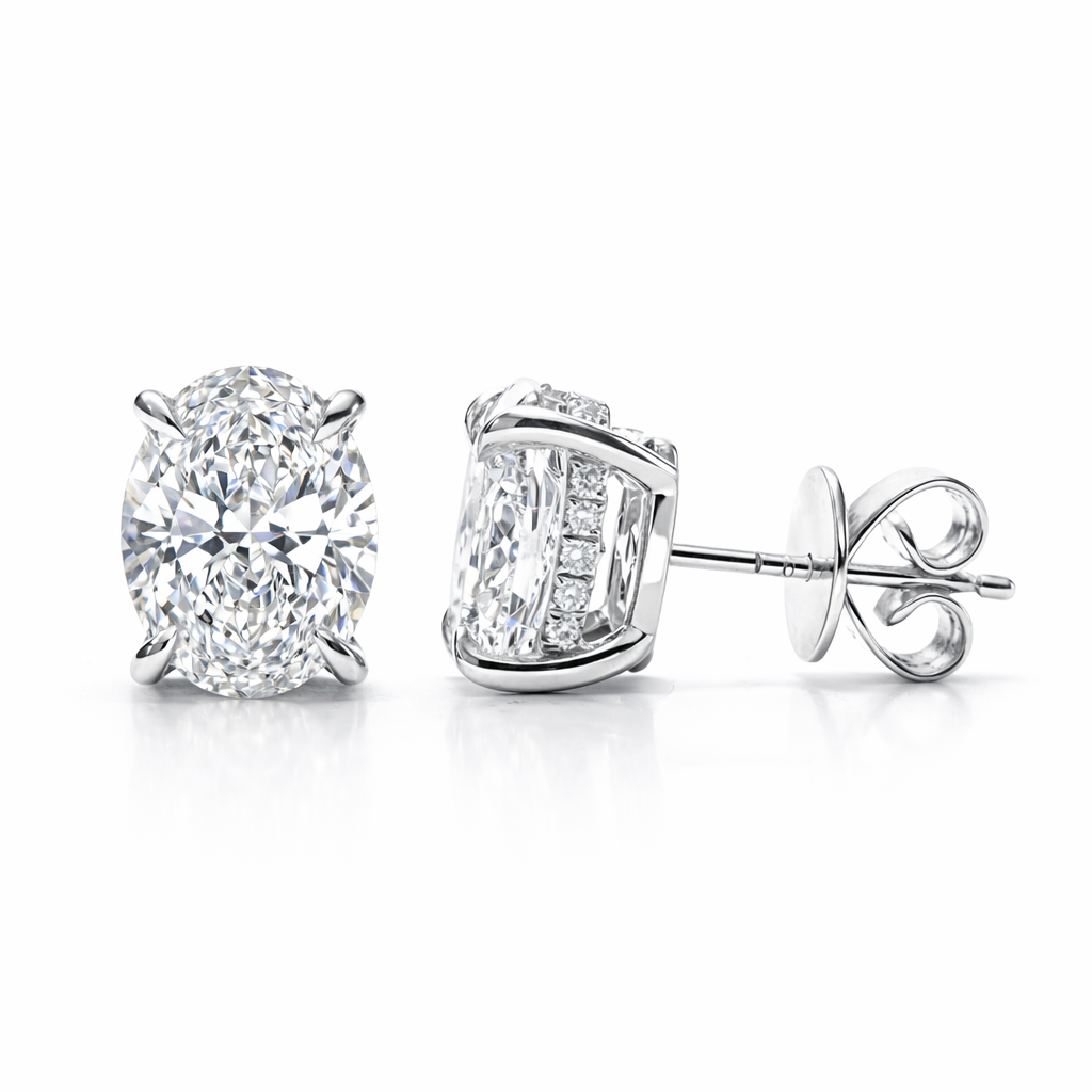 Oval Hidden Halo Stud Earrings