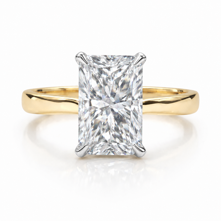 Vanessa engagement ring with a radiant-cut lab-grown center diamond in two-tone yellow and white metal, front view.