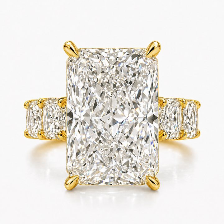 5mm Olivia engagement ring with a radiant-cut lab-grown center diamond in yellow gold, front view.