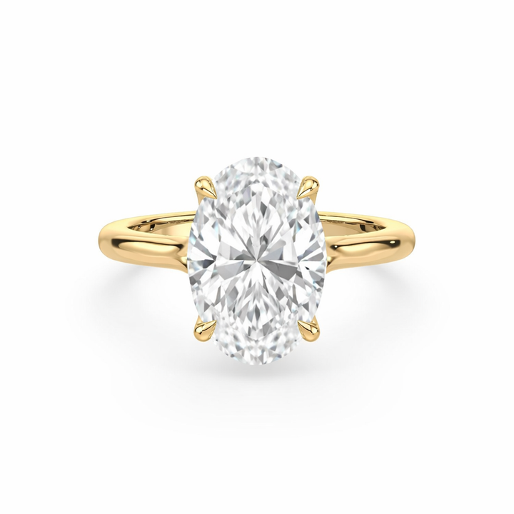 Tulip engagement ring with a oval lab-grown center diamond in yellow gold, front view.