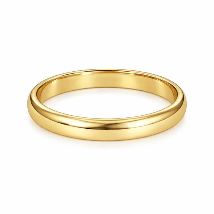 Solitaire Wedding Band in yellow gold, front view.