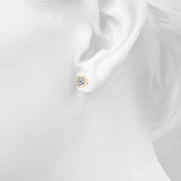 Round Bezel Set Lab-Grown Diamond Stud Earrings