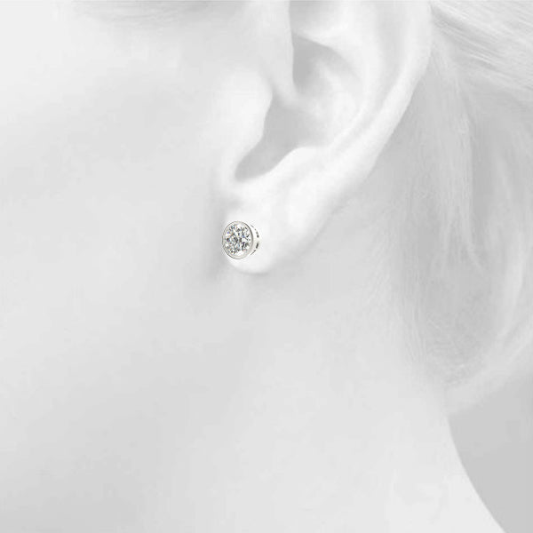 Round Bezel Set Lab-Grown Diamond Stud Earrings