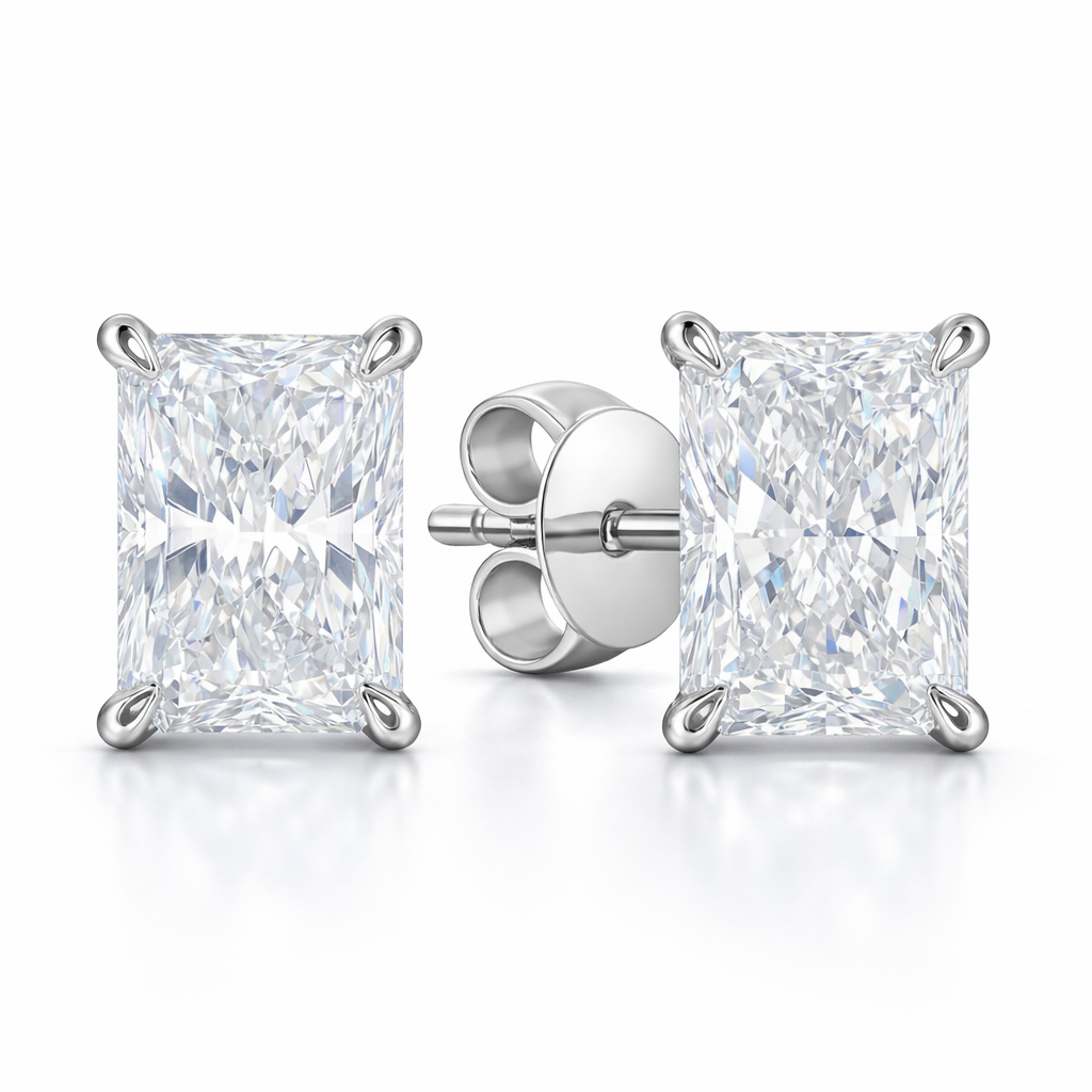 Radiant Cut Hidden Halo Stud Earrings