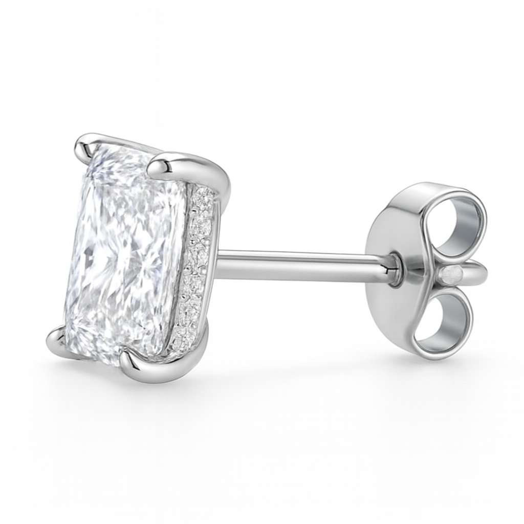 Radiant Cut Hidden Halo Stud Earrings