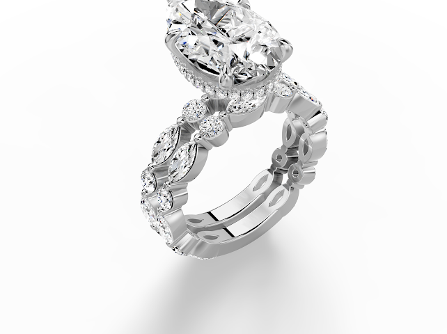 Pear on marquise round wedding band included