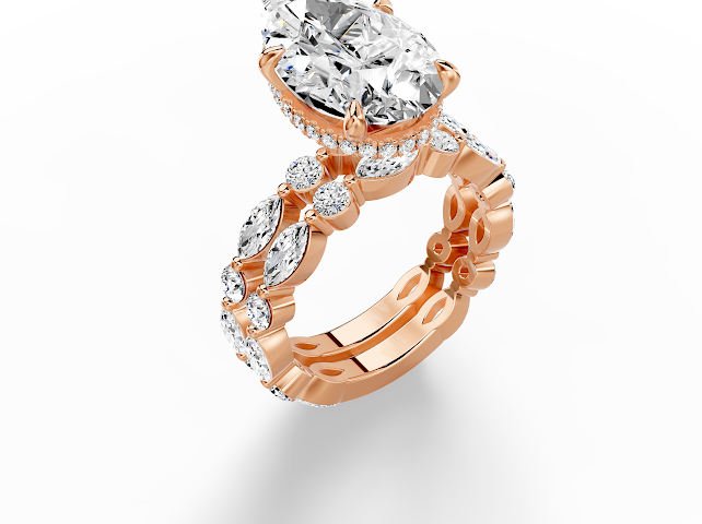 Pear on marquise round wedding band included