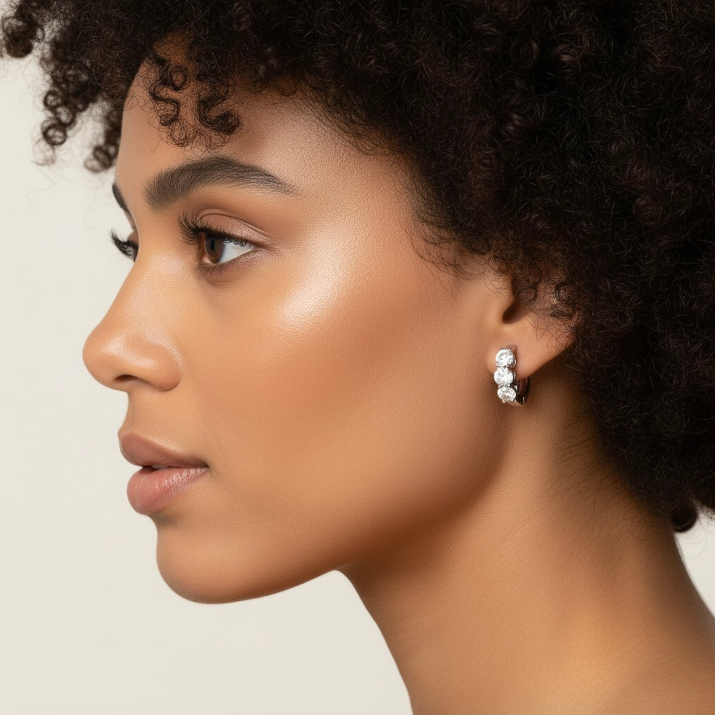 3-Stone Huggie Earrings Lab-Grown Diamonds