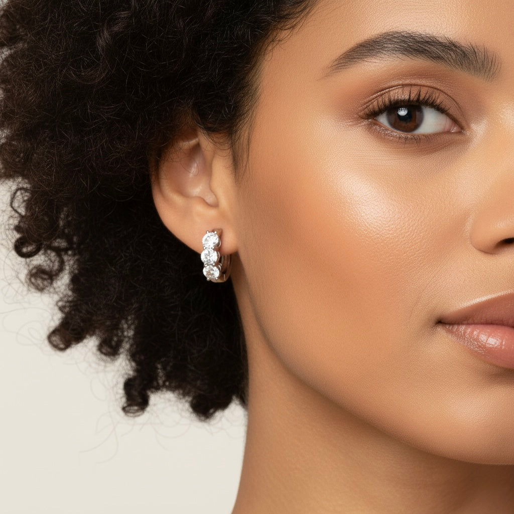 3-Stone Huggie Earrings Lab-Grown Diamonds