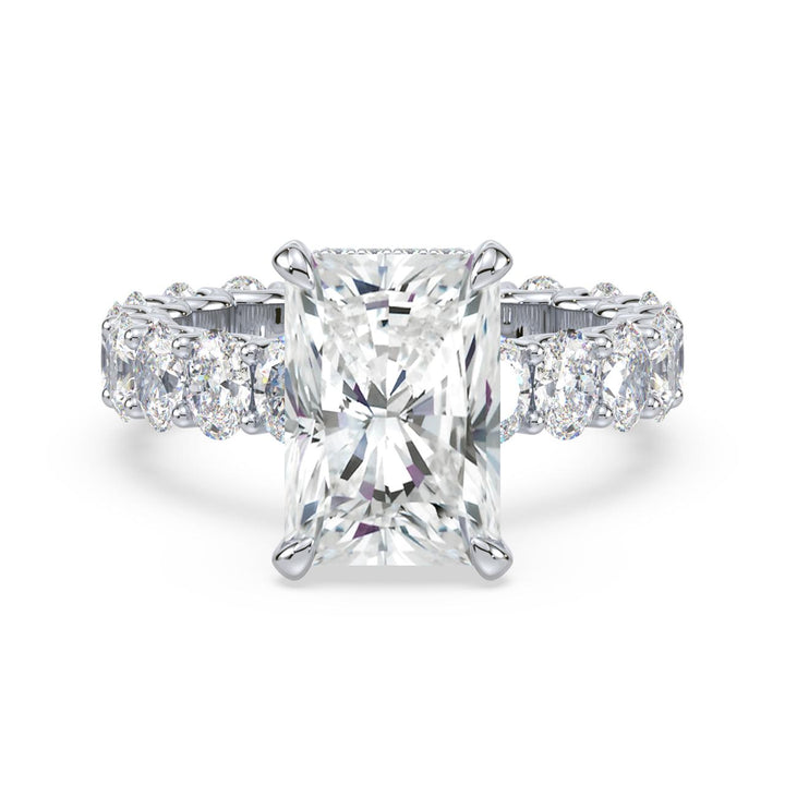 Gabriella engagement ring with a radiant-cut lab-grown center diamond in white metal, front view.
