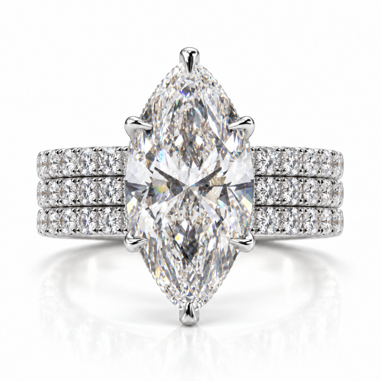Juliana marquise diamond ring in Platinum, 6mm three-row French pavé band with hidden halo