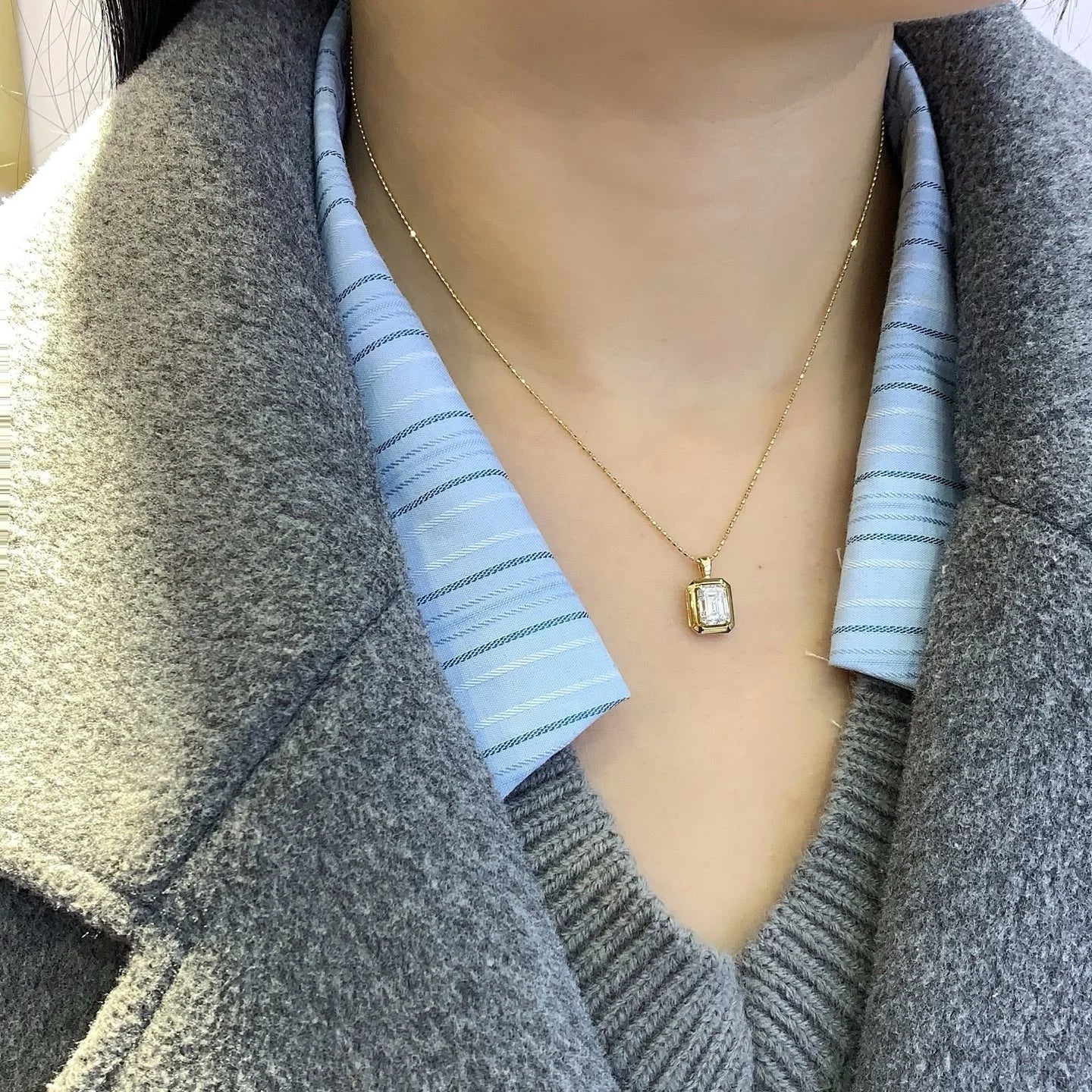 Emerald Cut Pendant Necklace