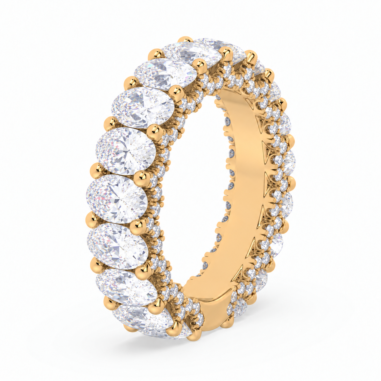 Olivia wedding band in yellow gold, 5 mm width, elongated oval diamond side-angle visualization