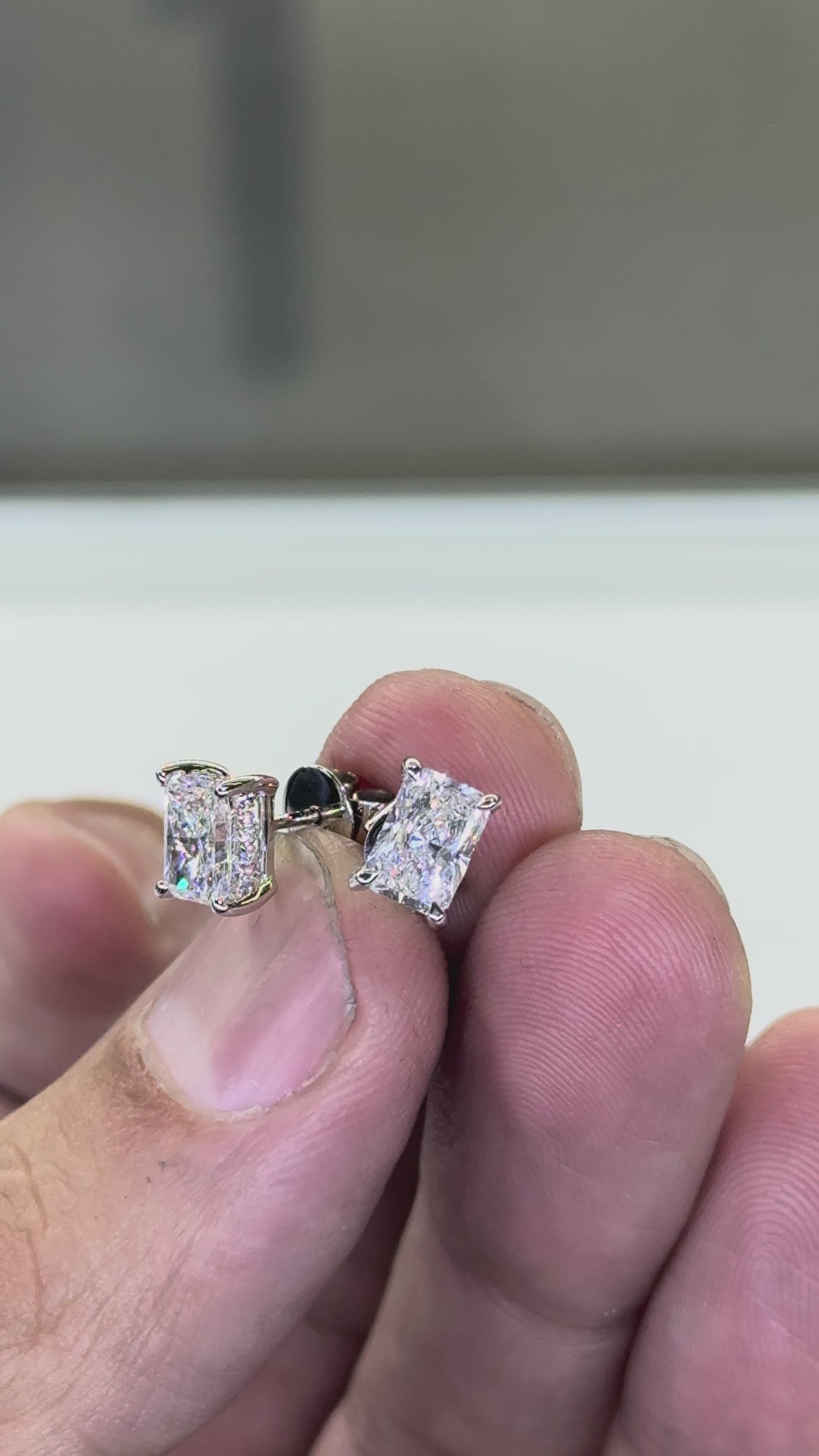 Radiant Cut Hidden Halo Stud Earrings