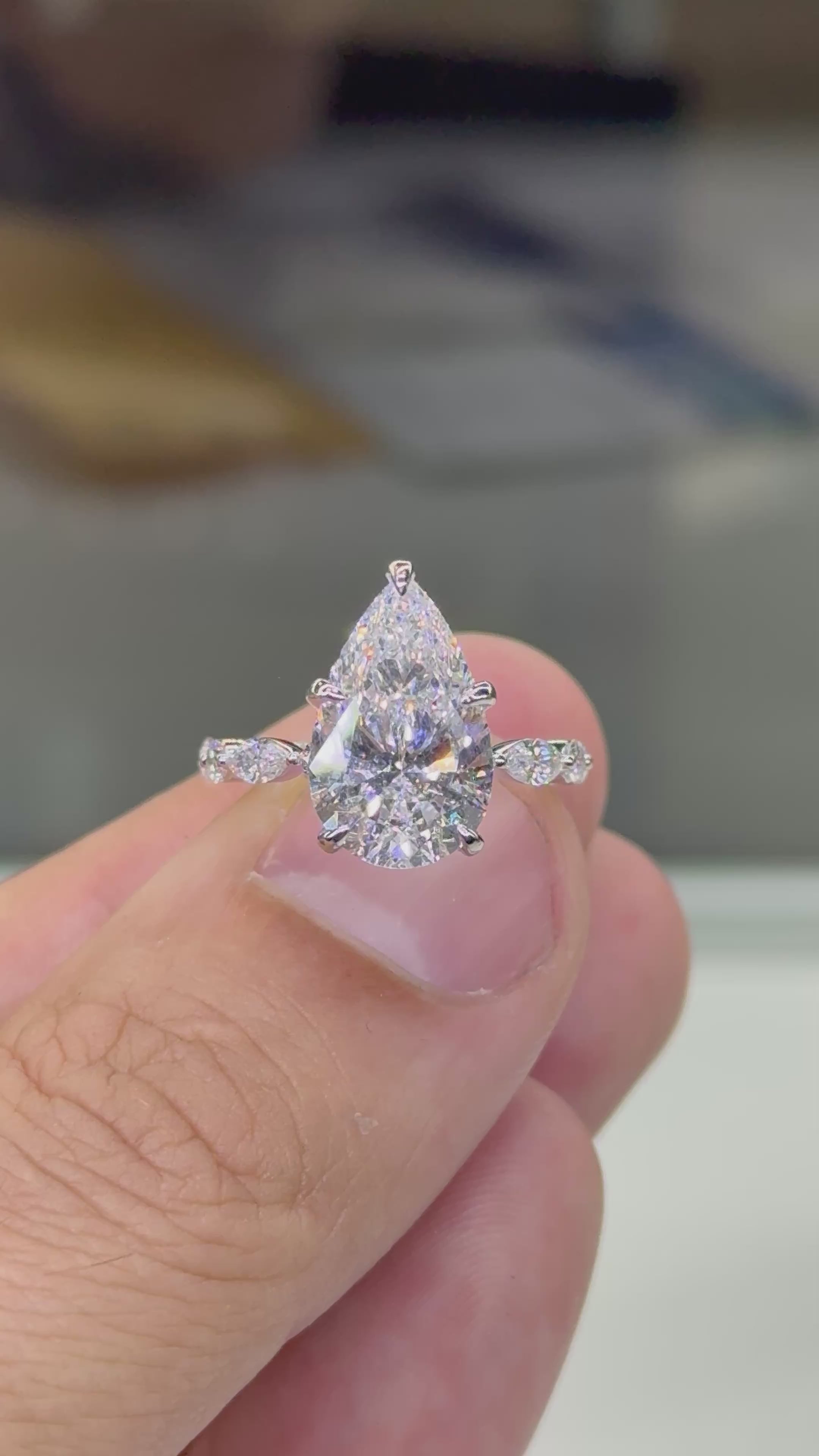 Pear on marquise round wedding band included