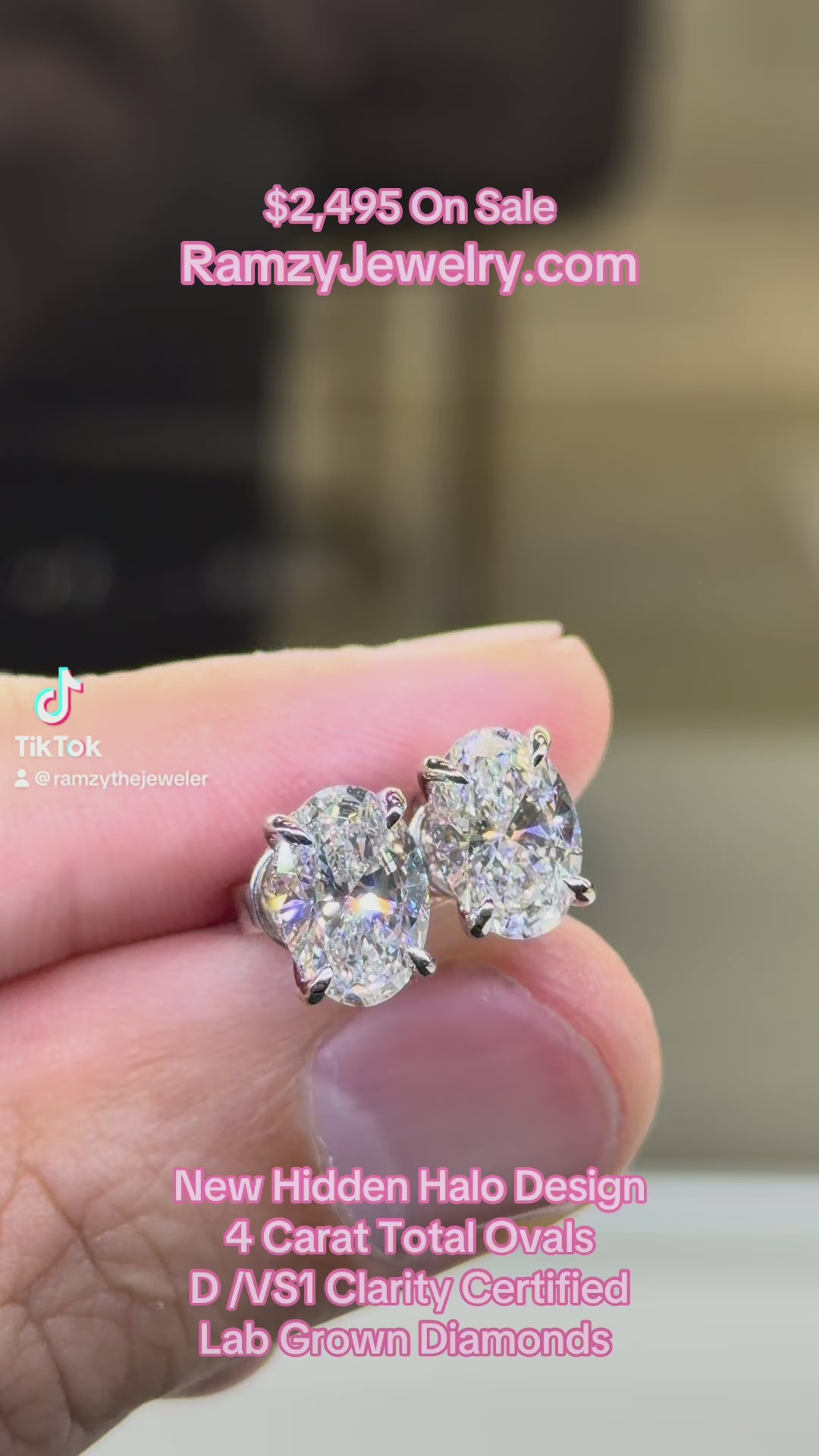 Oval Hidden Halo Stud Earrings