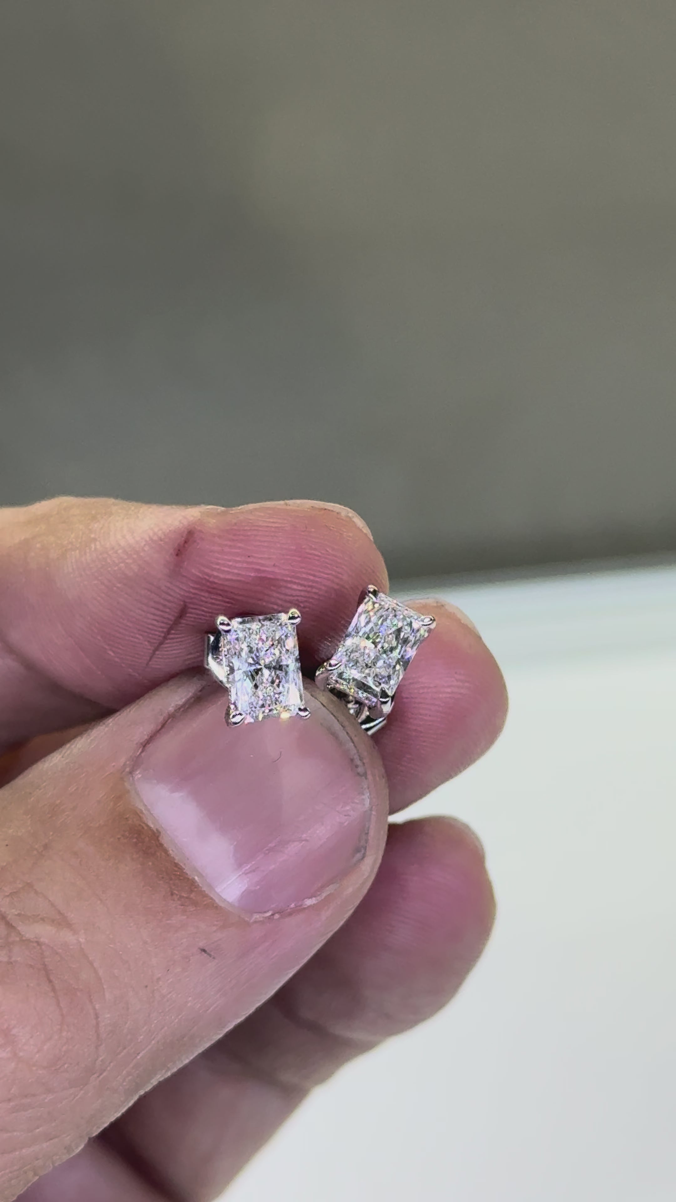 Radiant Cut Hidden Halo Stud Earrings