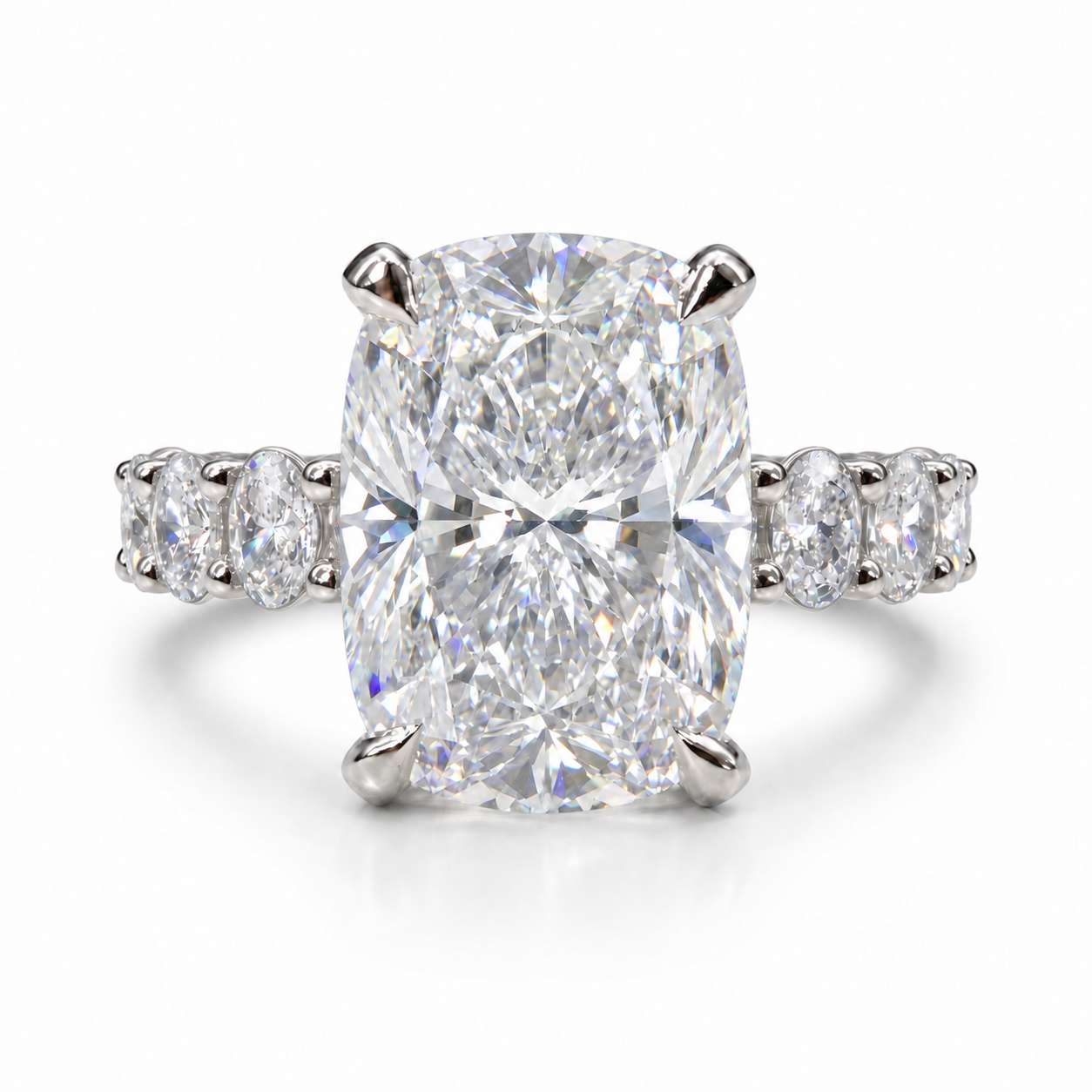 The 3MM Olivia engagement ring with a cushion lab-grown center diamond in a white-metal finish