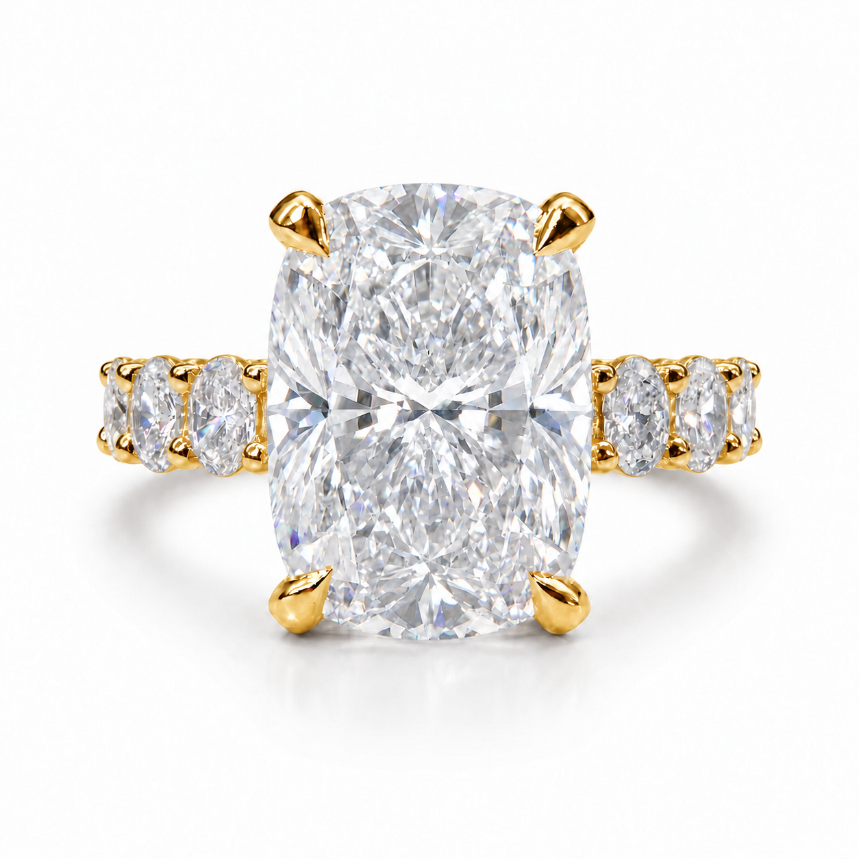 The 3MM Olivia engagement ring with a cushion lab-grown center diamond in yellow gold