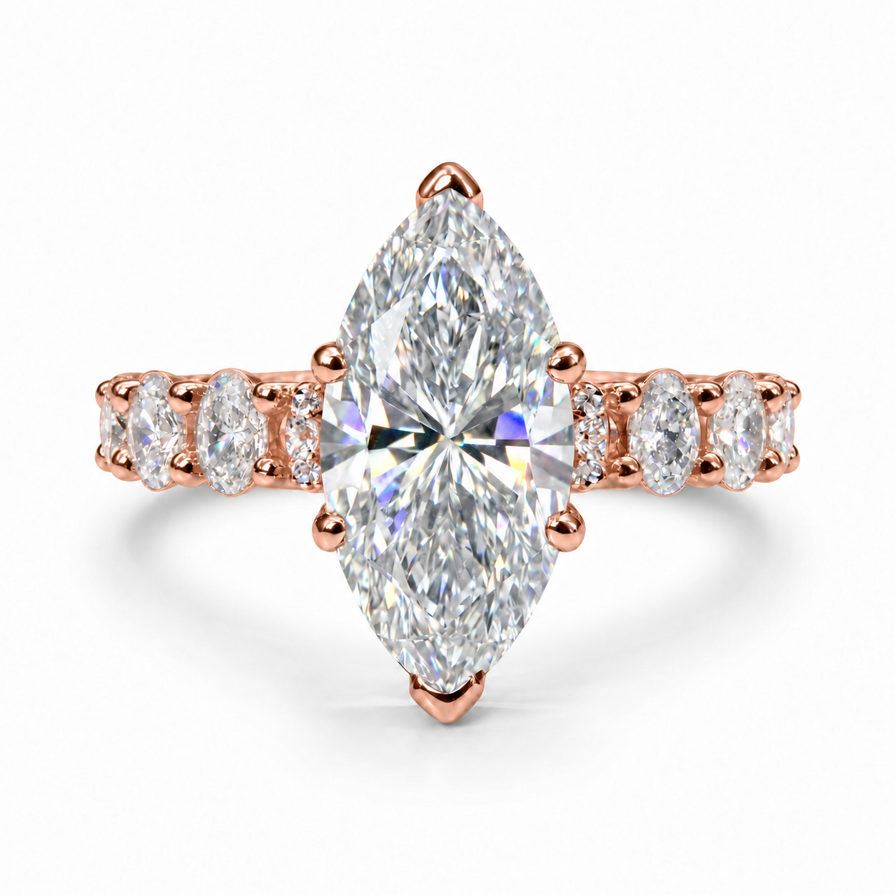 The 3MM Olivia engagement ring with a marquise lab-grown center diamond in rose gold