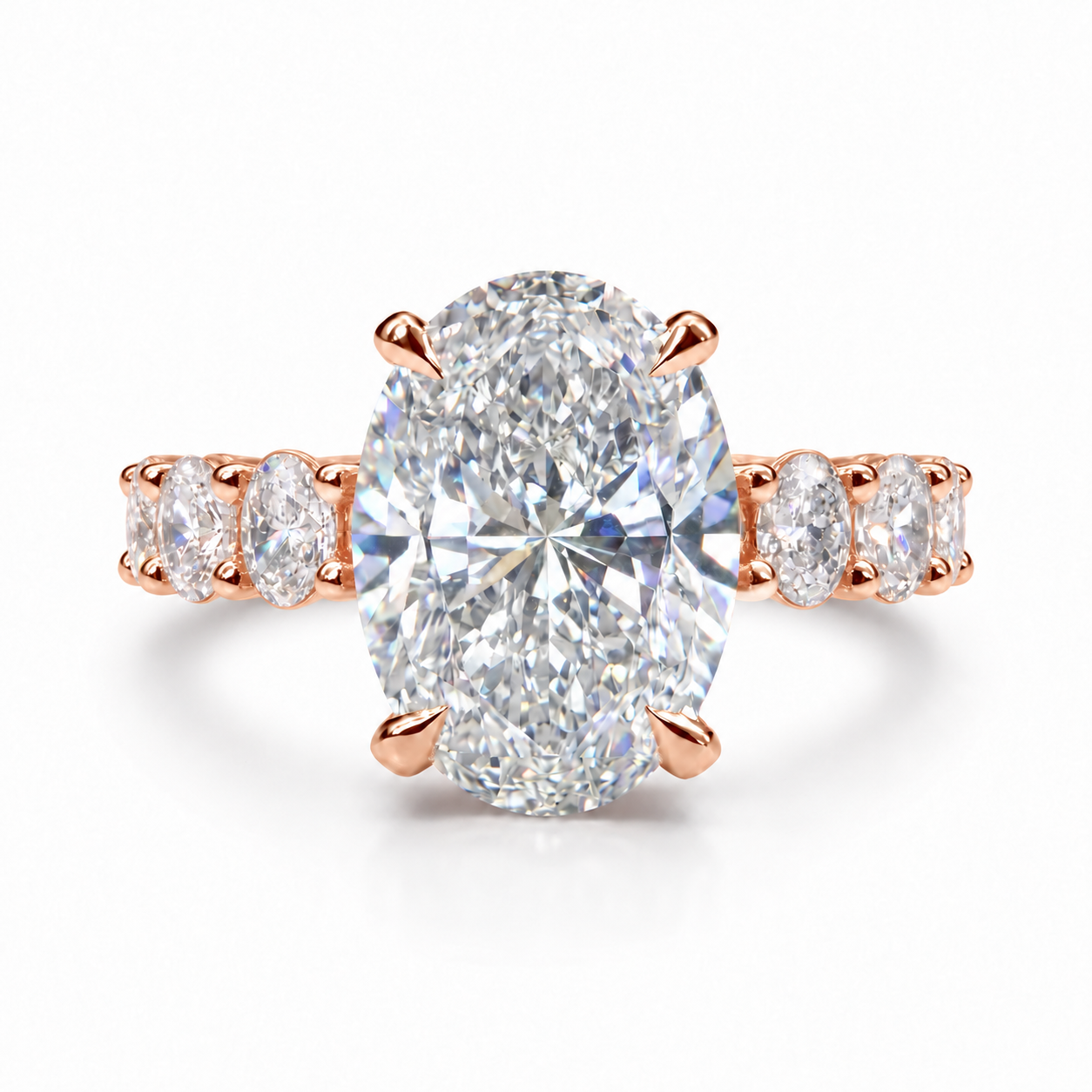 The 3MM Olivia engagement ring with an oval lab-grown center diamond in rose gold
