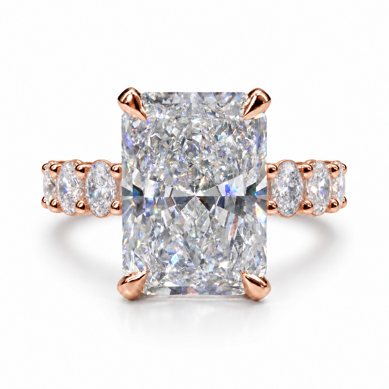 The 3MM Olivia engagement ring with a radiant lab-grown center diamond in rose gold