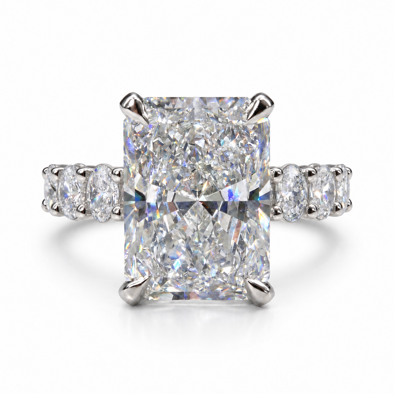The 3MM Olivia engagement ring with a radiant lab-grown center diamond in a white-metal finish