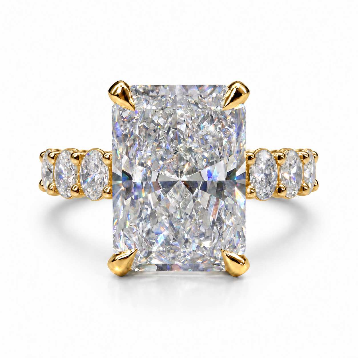 The 3MM Olivia engagement ring with a radiant lab-grown center diamond in yellow gold