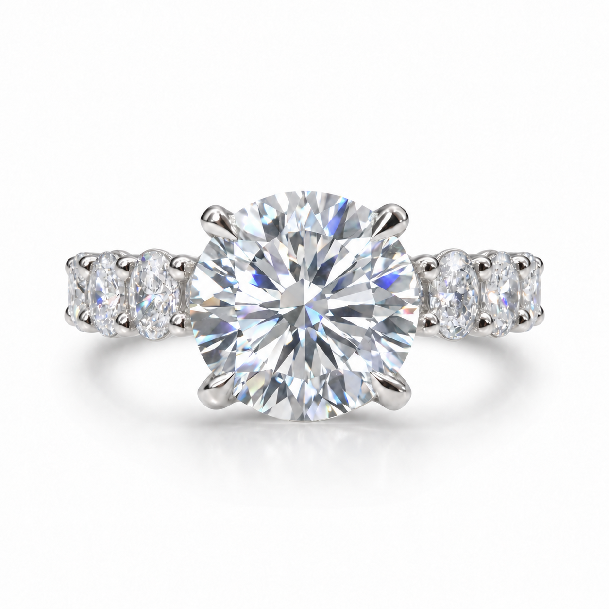 The 3MM Olivia engagement ring with a round lab-grown center diamond in a white-metal finish