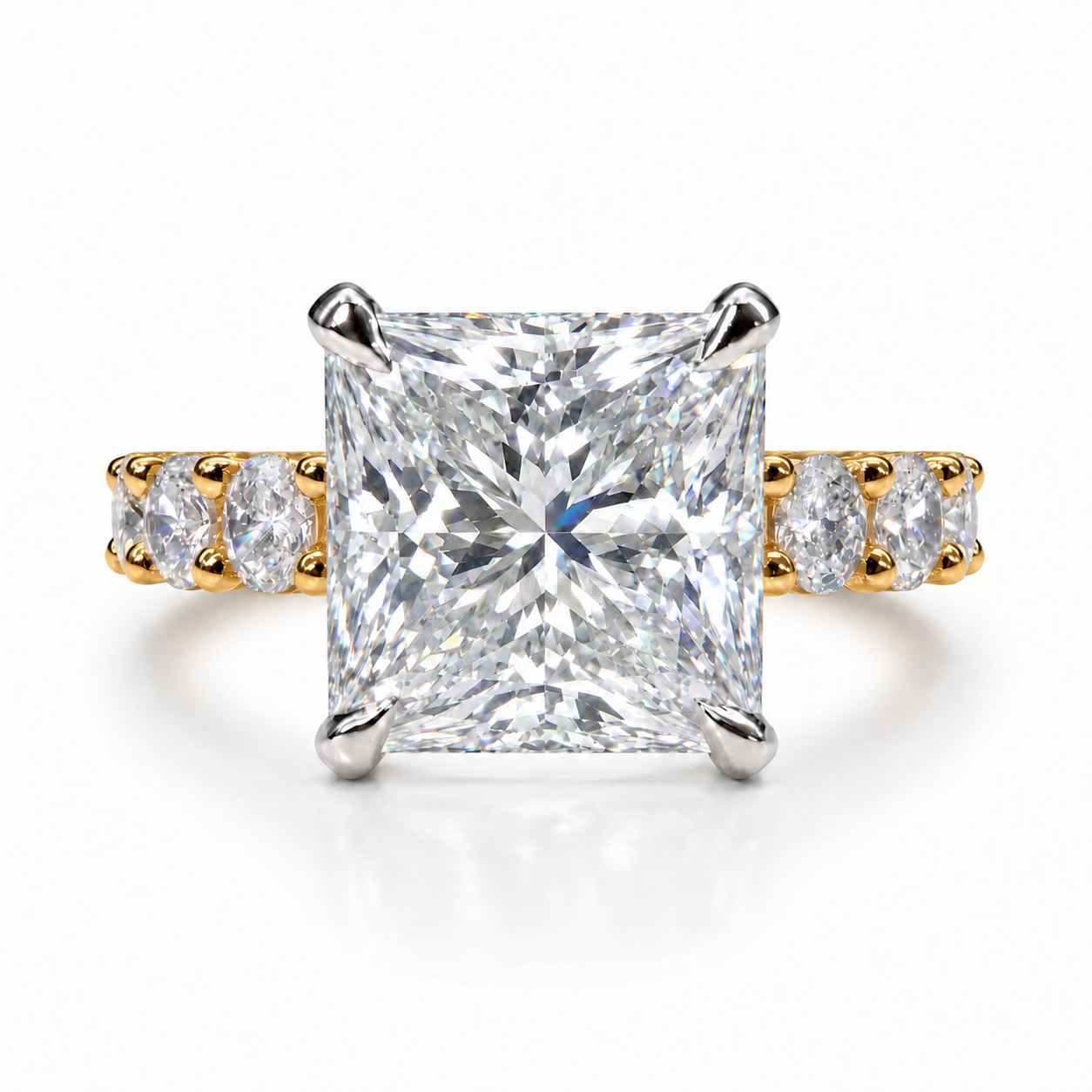 The 3MM Olivia engagement ring with a square lab-grown center diamond in two-tone gold with white center prongs