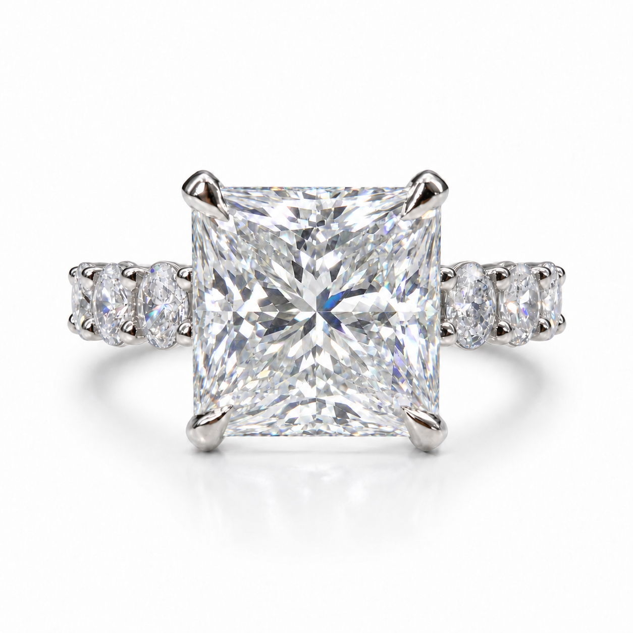 The 3MM Olivia engagement ring with a square lab-grown center diamond in a white-metal finish